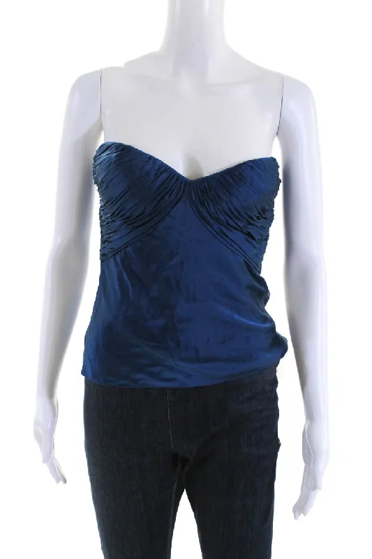Alejandra Alonso Rojas Womens Satin Strapless Bustier Top Blouse Blue Airy Cotton Blouse Alejandra Alonso Rojas Womens Satin Strapless Bustier Top Blouse Blue Airy Cotton Blouse