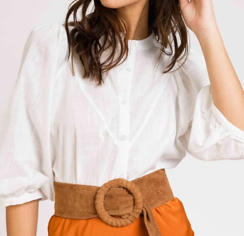 Alito Cotton Blouse In White Elegant Embroidery Blouse