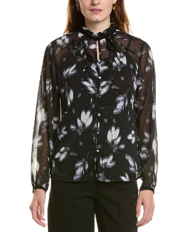 Anne Klein Ruffle Neck Blouse Collared Satin Blouse