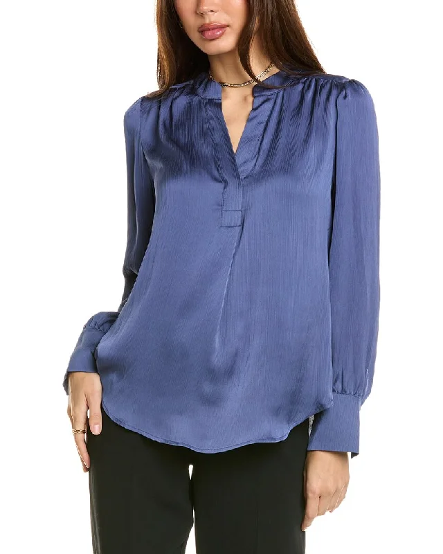 Anne Klein V-Neck Blouse Textured Cotton Blouse