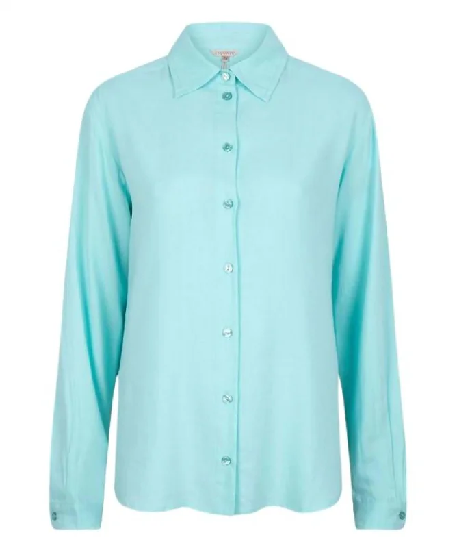 Aqua Linen Blouse Flowy Bohemian Blouse