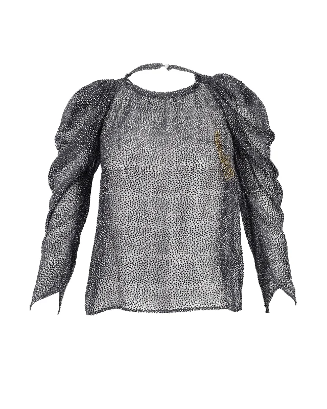 Ba&sh Cadia Polka Dot Sheer Blouse in Black Silk Silky Tunic Blouse