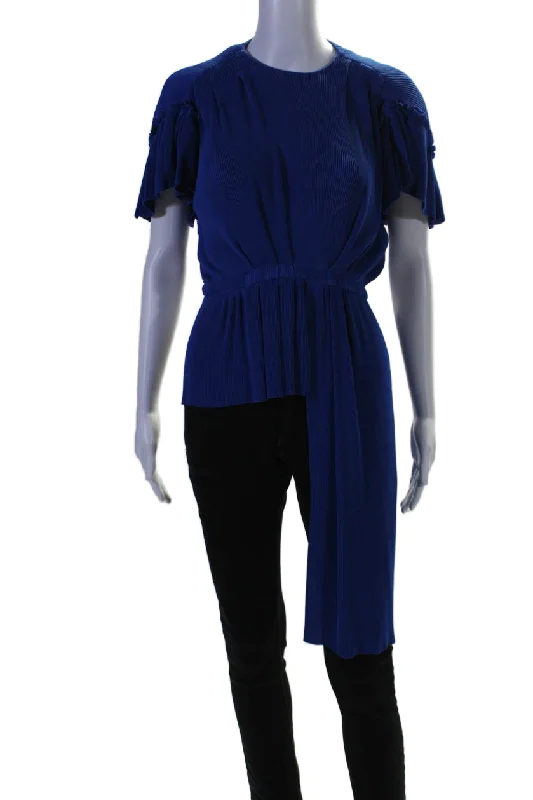 Balenciaga Paris Womens Short Sleeves Asymmetrical Blouse Blue Backless Summer Blouse Balenciaga Paris Womens Short Sleeves Asymmetrical Blouse Blue Backless Summer Blouse