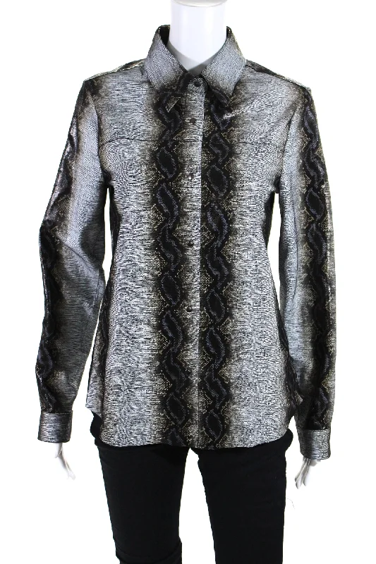 Blu Ice Womens Leather Snakeskin Print Button Down Blouse Gray Smart Business Blouse Blu Ice Womens Leather Snakeskin Print Button Down Blouse Gray Smart Business Blouse