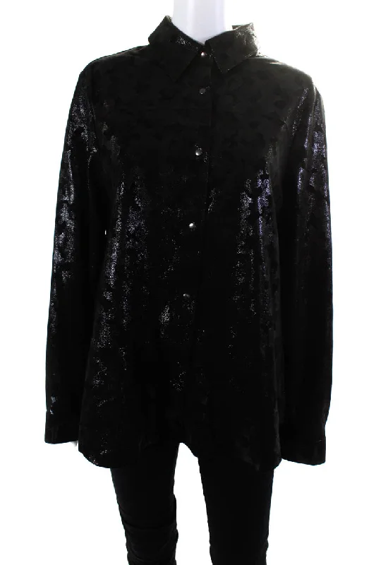 Blue Ice Womens Black Leather Shiny Camouflaged Paper Print Blouse Top Classic White Blouse Blue Ice Womens Black Leather Shiny Camouflaged Paper Print Blouse Top Classic White Blouse