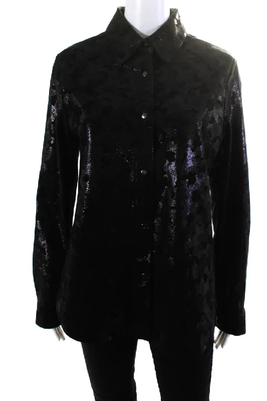 Blue Ice Womens Black Leather Shiny Camouflaged Paper Print Blouse Top Vintage Polka Blouse Blue Ice Womens Black Leather Shiny Camouflaged Paper Print Blouse Top Vintage Polka Blouse