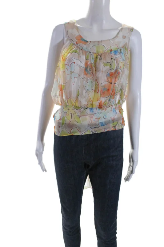 Blumarine Womens Silk Chiffon Floral Print Tie Hem Blouse Multicolor Vintage Lace Blouse Blumarine Womens Silk Chiffon Floral Print Tie Hem Blouse Multicolor Vintage Lace Blouse