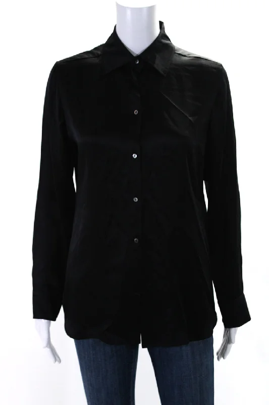 Bouchra Jarrar Womens Silk Collared Buttoned Long Sleeve Blouse Top Black Loose Oversized Blouse Bouchra Jarrar Womens Silk Collared Buttoned Long Sleeve Blouse Top Black Loose Oversized Blouse