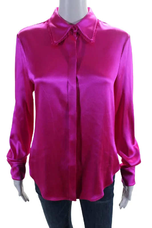 Brandon Maxwell Womens Silk Long Sleeve Fringe Trim Buttoned Blouse Pink Everyday Stylish Blouse Brandon Maxwell Womens Silk Long Sleeve Fringe Trim Buttoned Blouse Pink Everyday Stylish Blouse