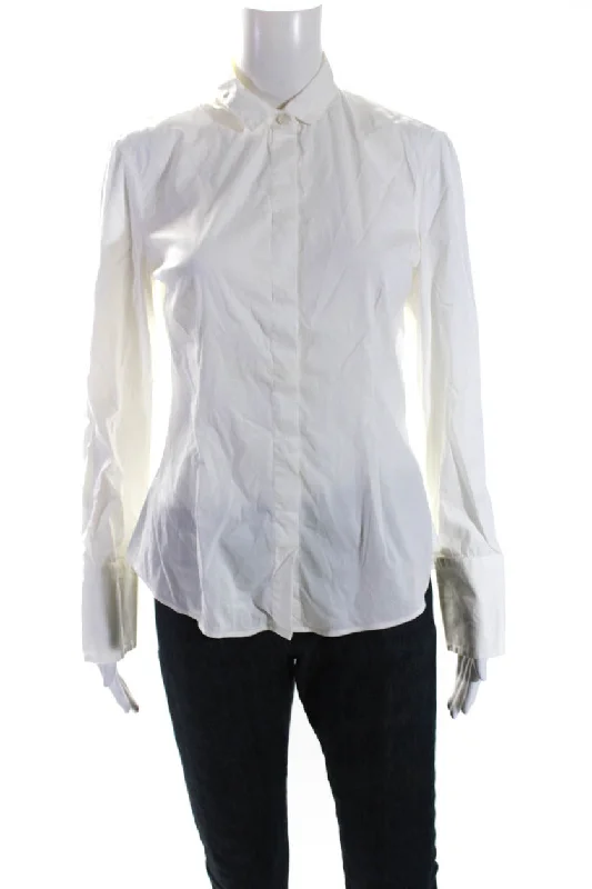 Brunello Cucinelli Womens Cotton Long Sleeve Button Collared Blouse White Puff Sleeve Blouse Brunello Cucinelli Womens Cotton Long Sleeve Button Collared Blouse White Puff Sleeve Blouse