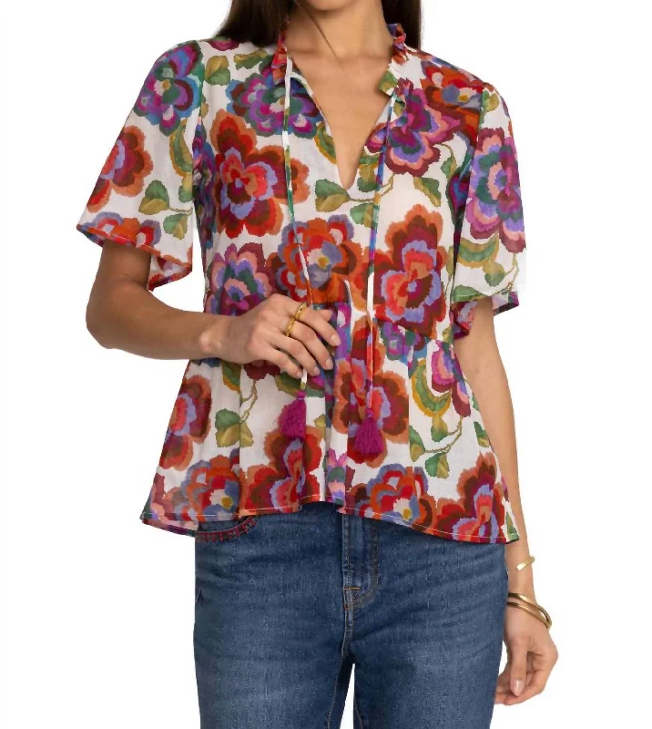 Calanthe High Low Empire Waist Blouse In Multi Lightweight Floral Blouse