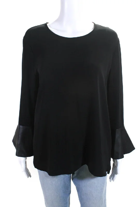 Calvin Klein Womens Patchwork Long Sleeve Zipped Blouse Top Black Feminine Tie Blouse Calvin Klein Womens Patchwork Long Sleeve Zipped Blouse Top Black Feminine Tie Blouse
