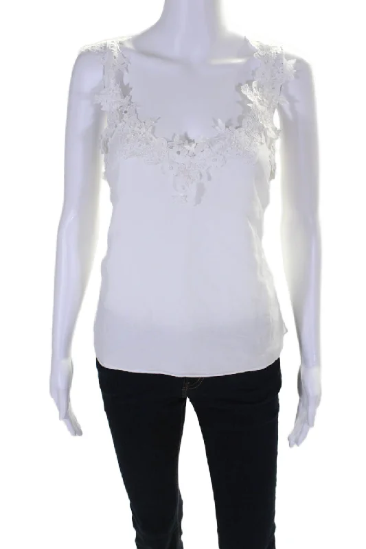 Cami NYC Womens Chels Cotton Lace Trim V Neck Camisole Blouse White Airy Cotton Blouse