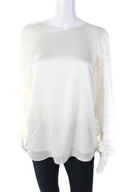 Cami NYC Womens Silk Effy Lace Sleeve Back Button Blouse Macadamia White Smart Business Blouse Cami NYC Womens Silk Effy Lace Sleeve Back Button Blouse Macadamia White Smart Business Blouse