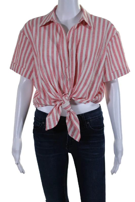 Cara Cara Womens Striped Collared Short Sleeve Button Up Blouse Top Pink Backless Summer Blouse Cara Cara Womens Striped Collared Short Sleeve Button Up Blouse Top Pink Backless Summer Blouse