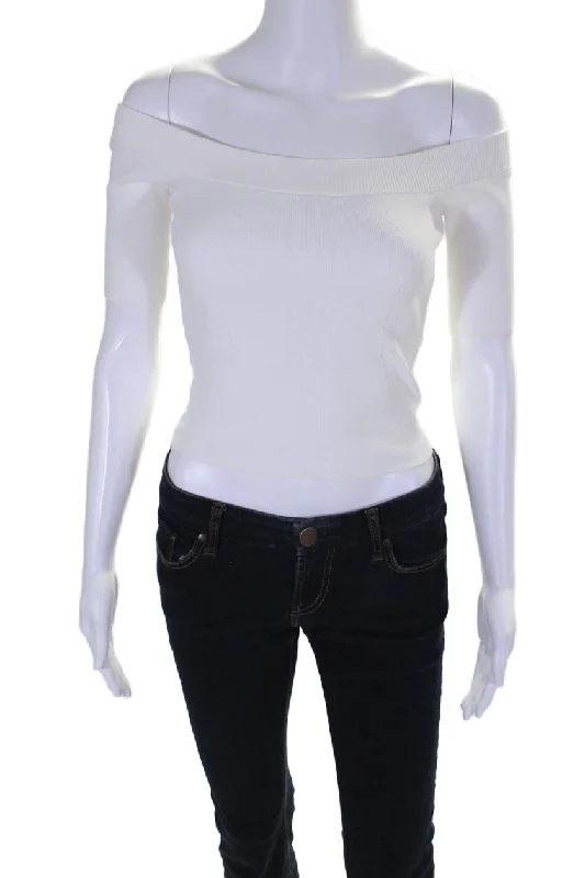 Cara Cara Womens Valentina Off Shoulder Short Sleeve Blouse White Versatile Layering Blouse