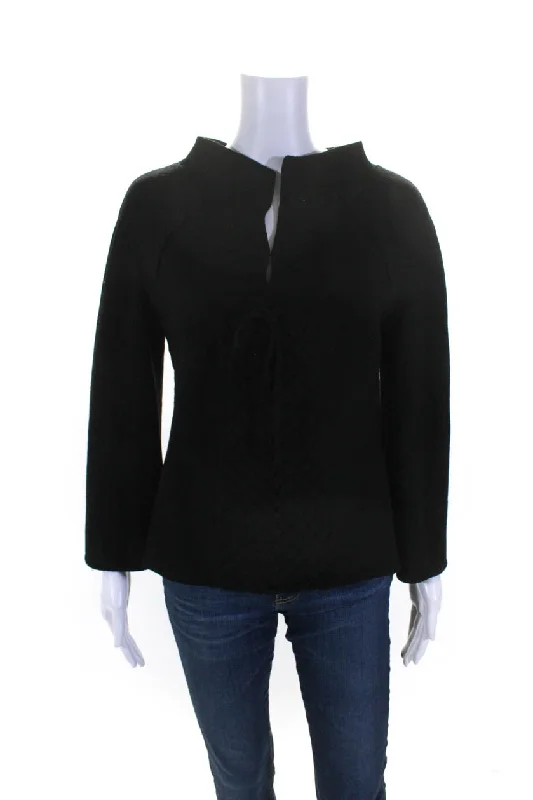 Chado Ralph Rucci Womens Woven Crepe Y Neck Long Sleeve Top Blouse Black Mandarin Collar Blouse Chado Ralph Rucci Womens Woven Crepe Y Neck Long Sleeve Top Blouse Black Mandarin Collar Blouse