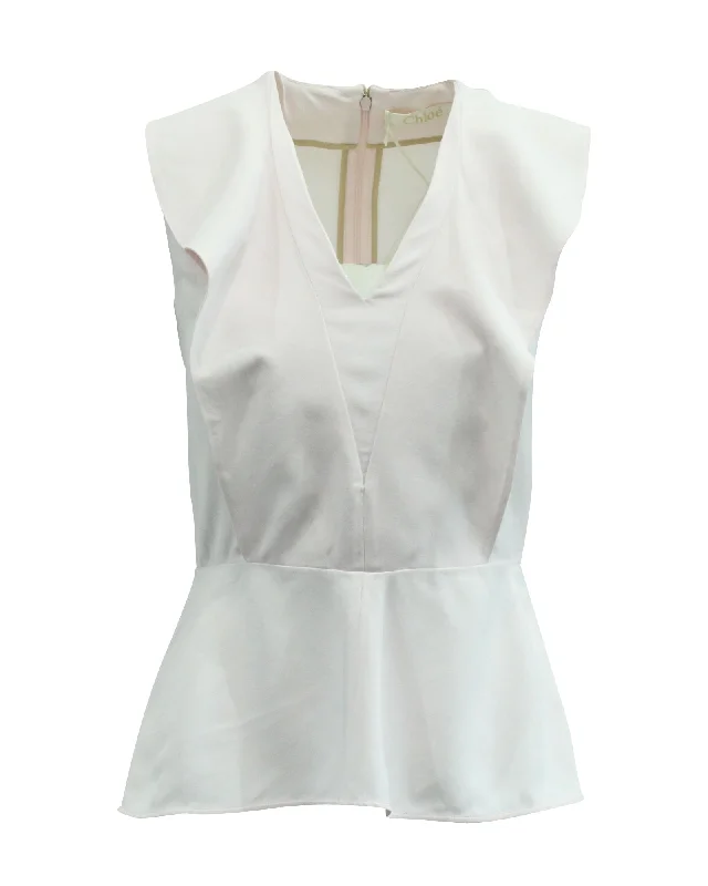 Chloe Peplum Blouse in Pastel Pink Acetate High Neck Blouse