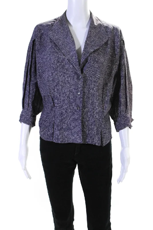 Chloe Womens Spotted Collared V Neck Long Sleeve Pleated Blouse Purple Elegant Office Blouse Chloe Womens Spotted Collared V Neck Long Sleeve Pleated Blouse Purple Elegant Office Blouse