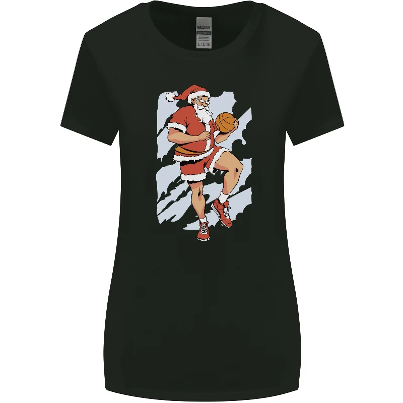 Christmas Basketball Santa Xmas Womens Wider Cut T-Shirt