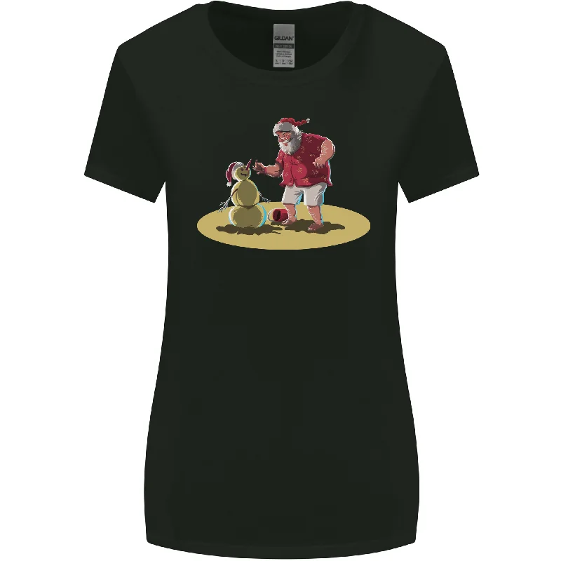 Christmas Beach Santa Clause & Snowman Womens Wider Cut T-Shirt