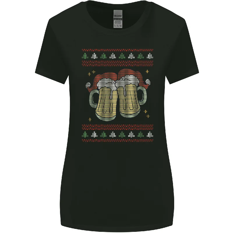 Christmas Beers Funny Xmas Alcohol Drunk Womens Wider Cut T-Shirt