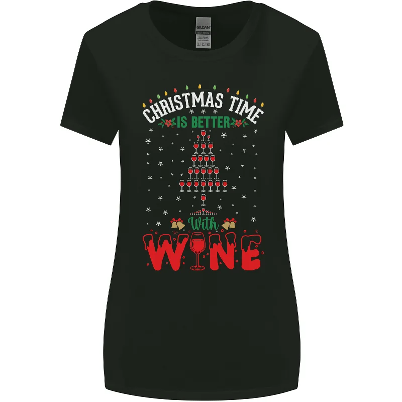 Christmas Better With Wine Funny Alcohol Womens Wider Cut T-Shirt