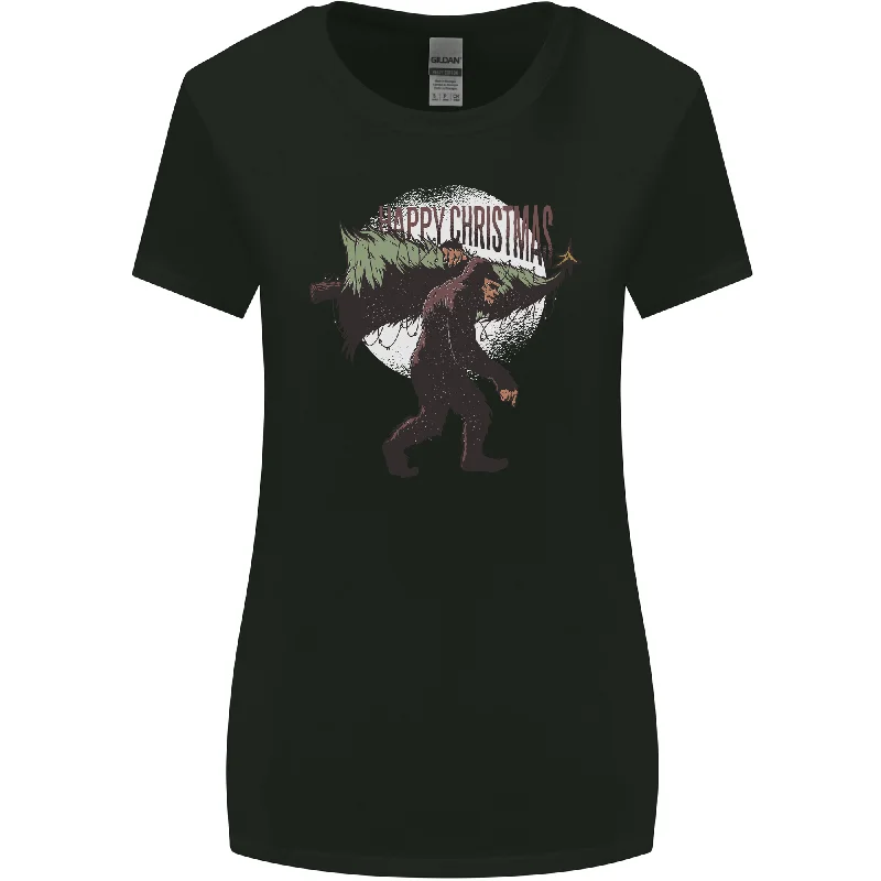 Christmas Bigfoot With an Xmas Tree Womens Wider Cut T-Shirt