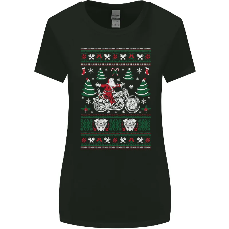 Christmas Biker Santa Motorbike Motorcycle Womens Wider Cut T-Shirt