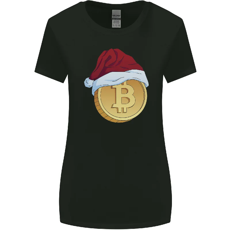 Christmas Bitcoin Wearing a Christmas Hat Crypto Womens Wider Cut T-Shirt