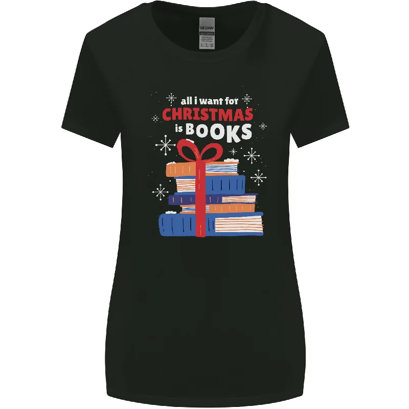 Christmas Books Funny Xmas Reading Bookworm Womens Wider Cut T-Shirt