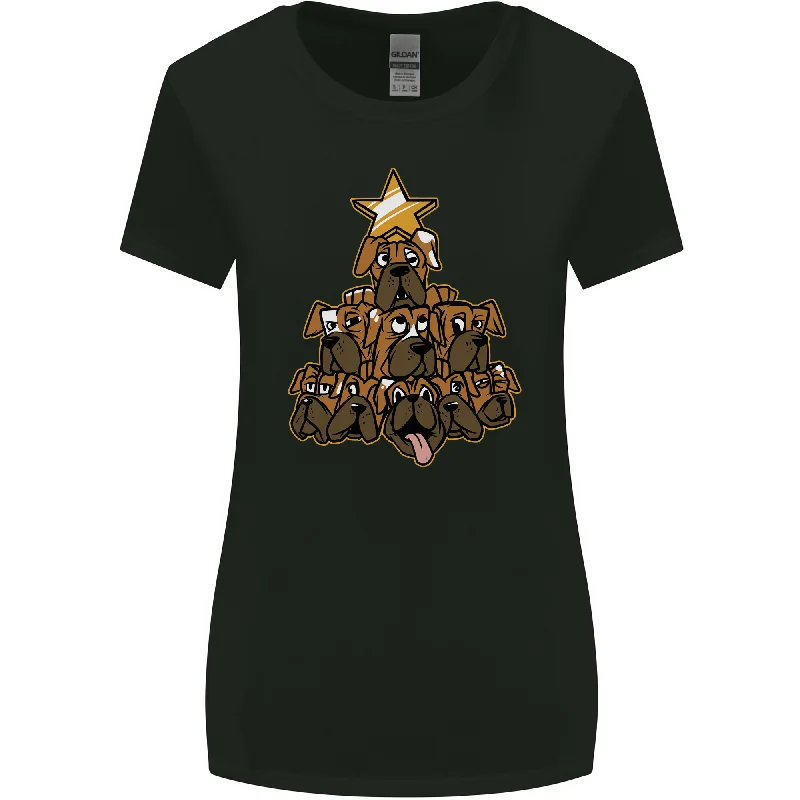 Christmas Boxer Dog Xmas Tree Funny Womens Wider Cut T-Shirt