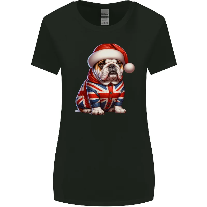 Christmas British Bulldog Union Jack Dog Xmas Womens Wider Cut T-Shirt