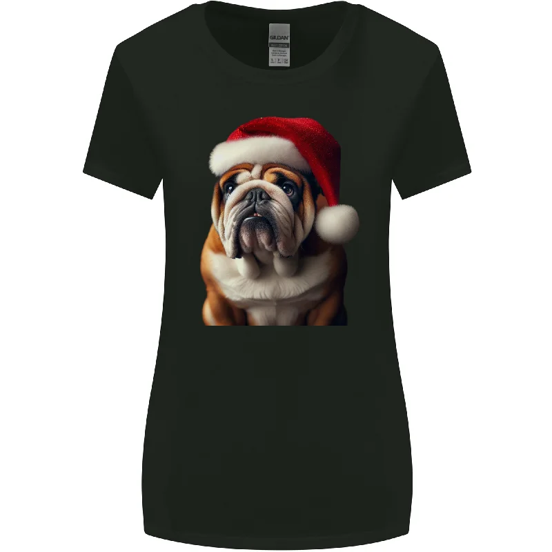 Christmas British Bulldog Union Jack Xmas Dog Womens Wider Cut T-Shirt