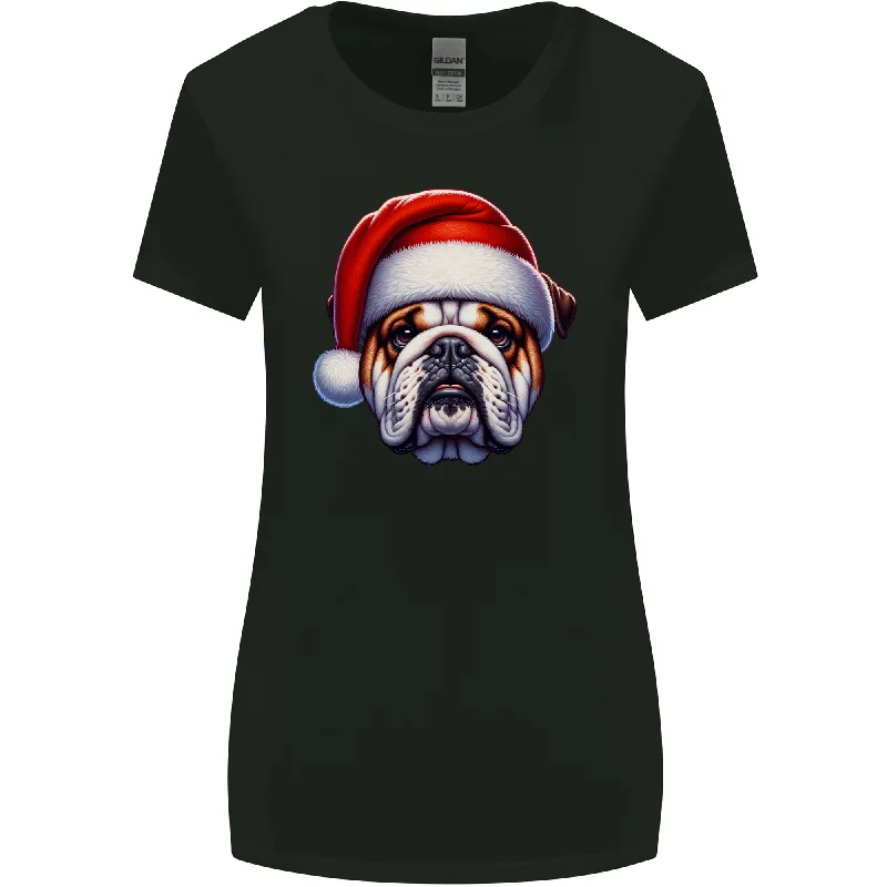 Christmas British Bulldog Xmas Dog Union Jack Womens Wider Cut T-Shirt