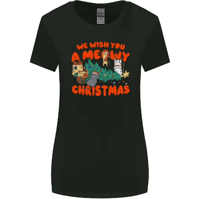 Christmas Cat Meowy Funny Christmas Tree Chaos Womens Wider Cut T-Shirt