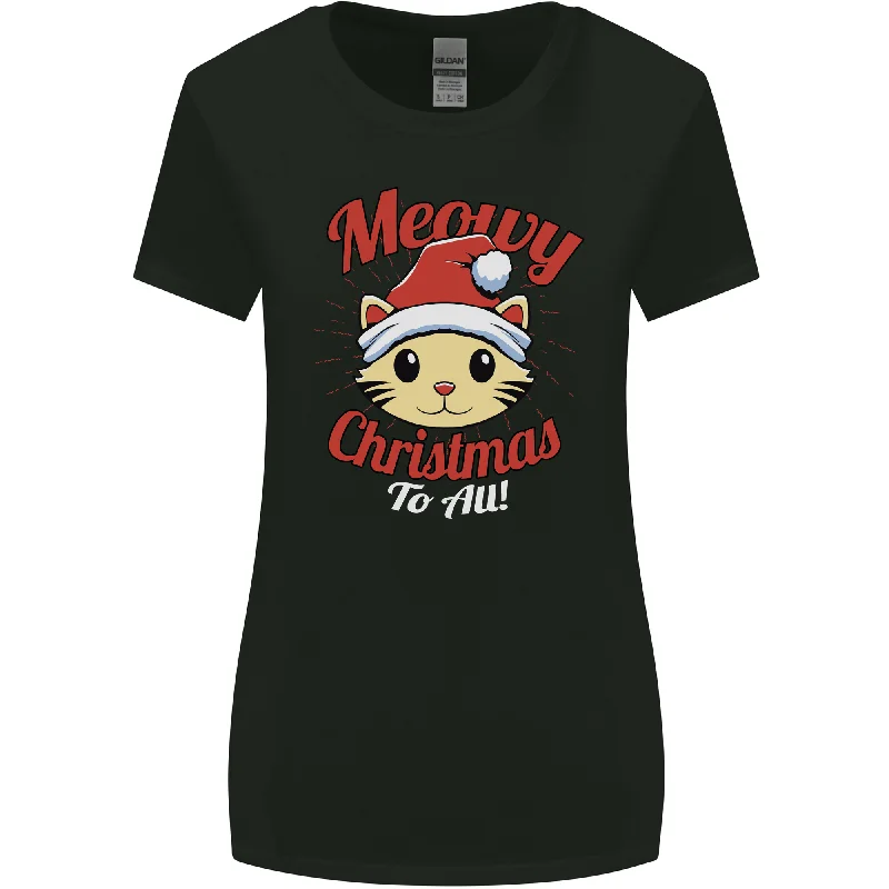 Christmas Cat Meowy Funny Christmas Womens Wider Cut T-Shirt