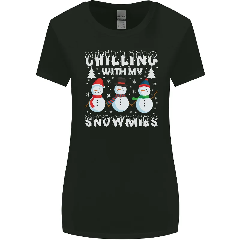 Christmas Chilling With My Snowmies Funny Womens Wider Cut T-Shirt