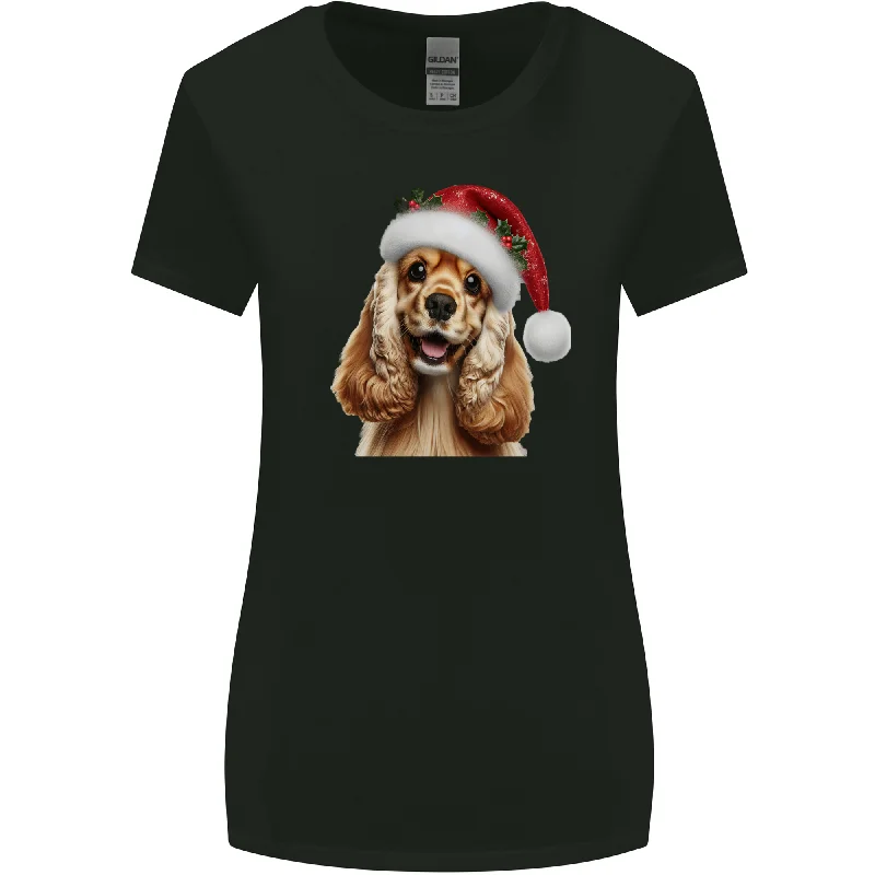 Christmas Cocker Spaniel Xmas Hat Dog Womens Wider Cut T-Shirt