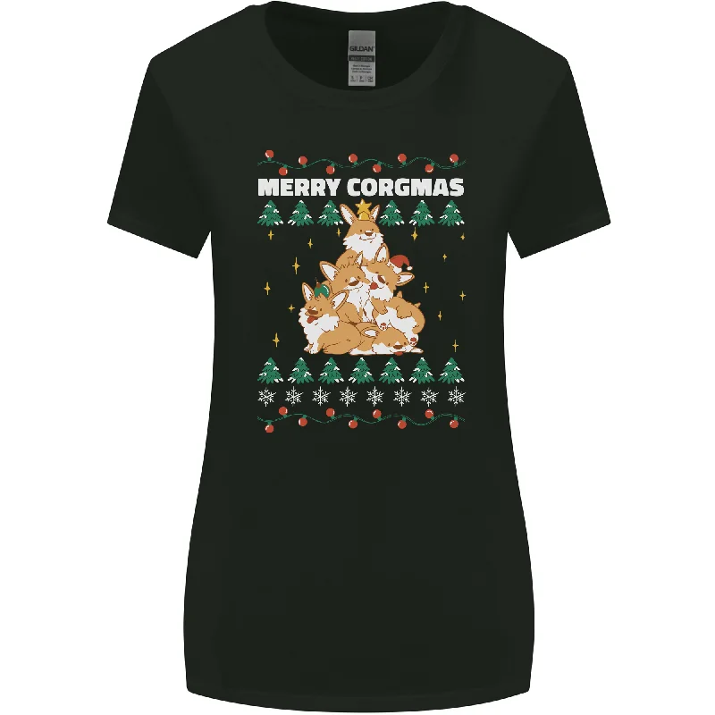 Christmas Corgi Dog Tree Xmas Womens Wider Cut T-Shirt