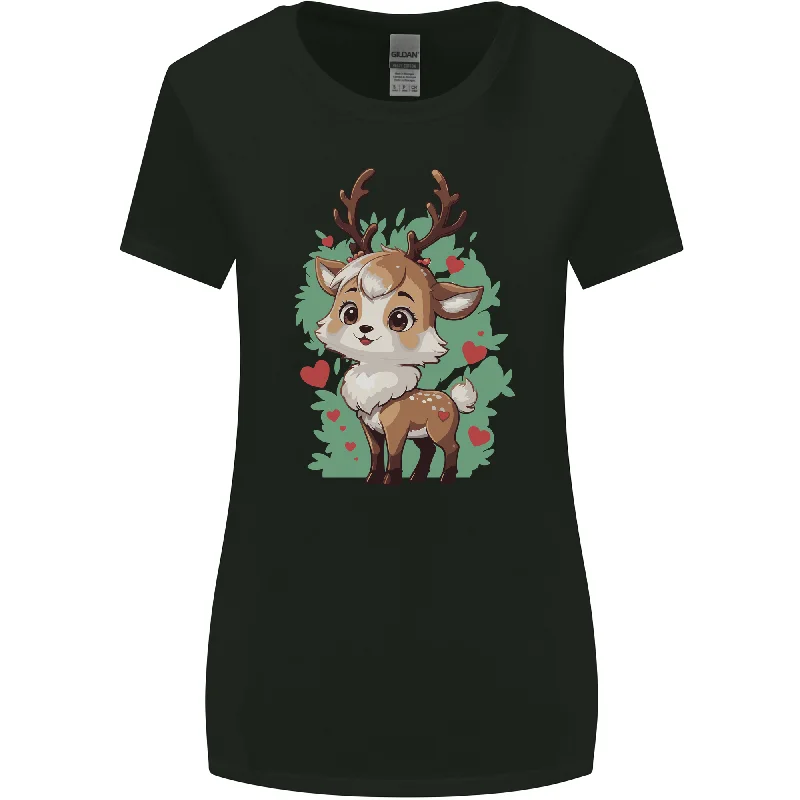 Christmas Cute Reindeer Xmas Womens Wider Cut T-Shirt