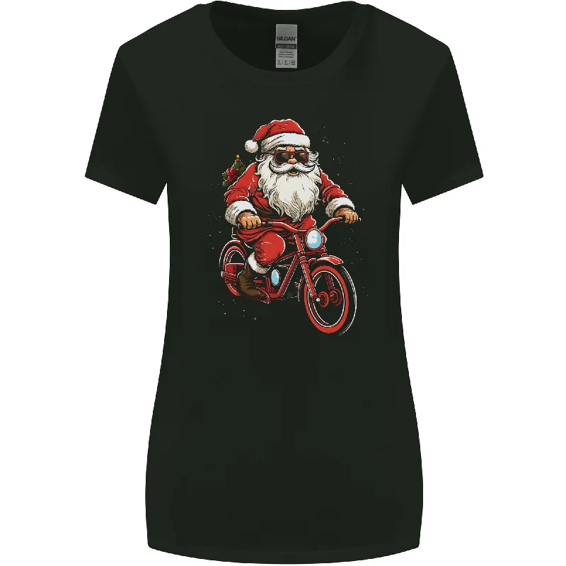 Christmas Cycling Santa Claus Bicycle Womens Wider Cut T-Shirt