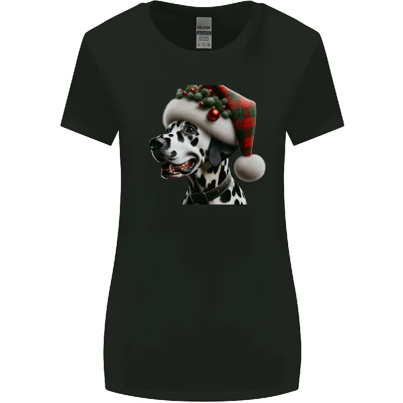 Christmas Dalmatian Dog Wearing a Xmas Hat Womens Wider Cut T-Shirt