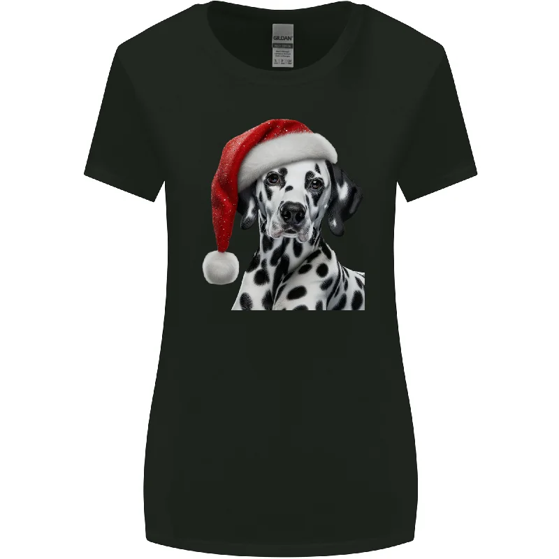 Christmas Dalmatian Wearing a Xmas Hat Dog Womens Wider Cut T-Shirt