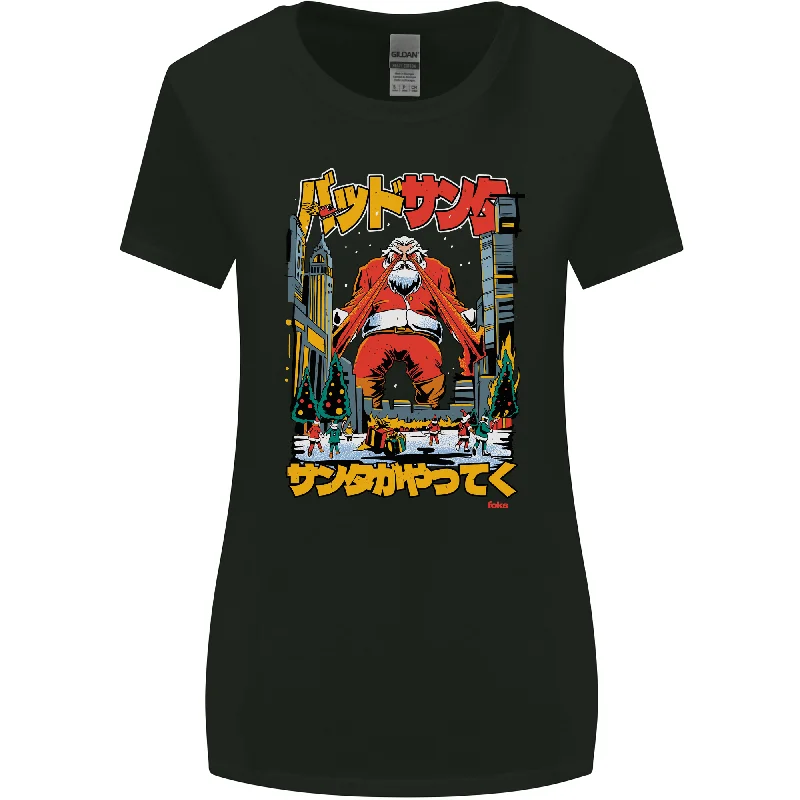 Christmas Destructive Santa Japan Anime Xmas Womens Wider Cut T-Shirt