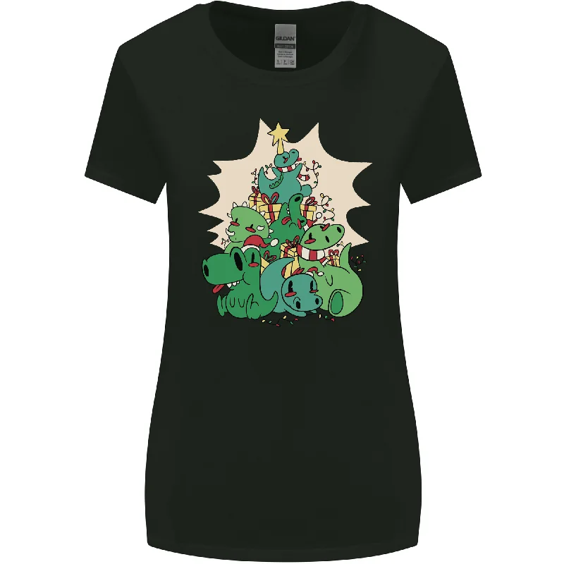 Christmas Dinosaur Xmas Tree T-Rex Funny Womens Wider Cut T-Shirt