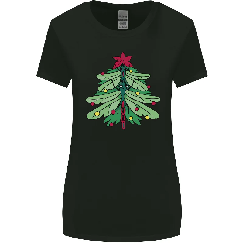 Christmas Dragonfly Xmas Tree Womens Wider Cut T-Shirt