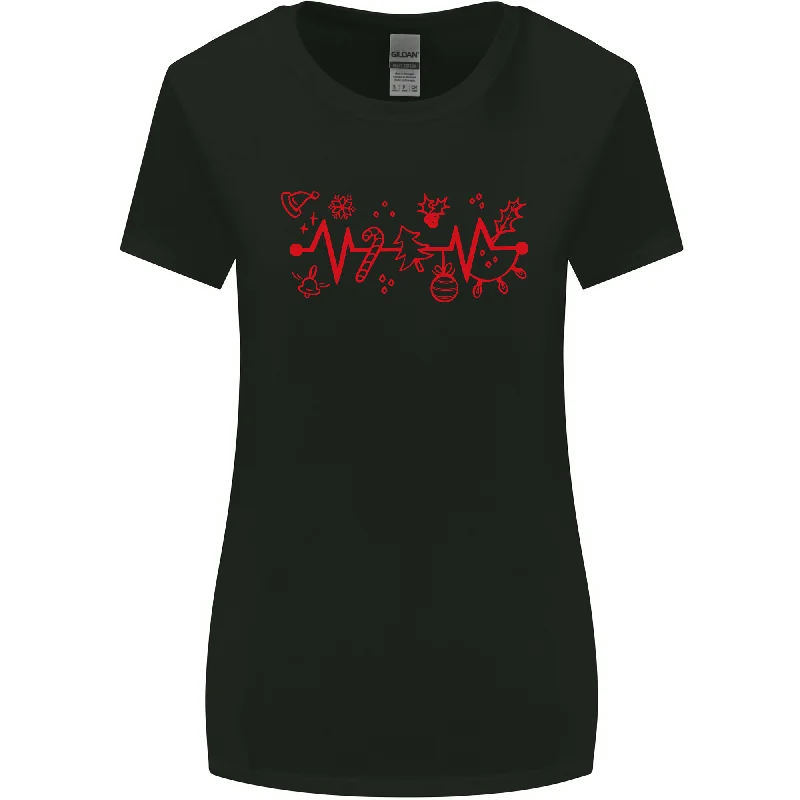 Christmas ECG Xmas Heartbeat Love Heart Womens Wider Cut T-Shirt