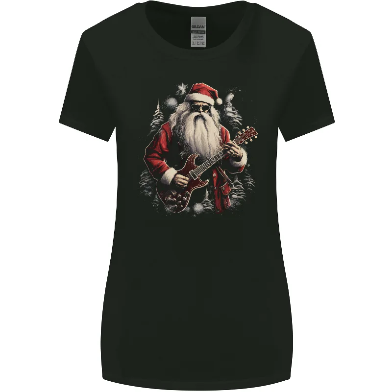 Christmas Electric Guitar Santa Rock n Roll Music Womens Wider Cut T-Shirt