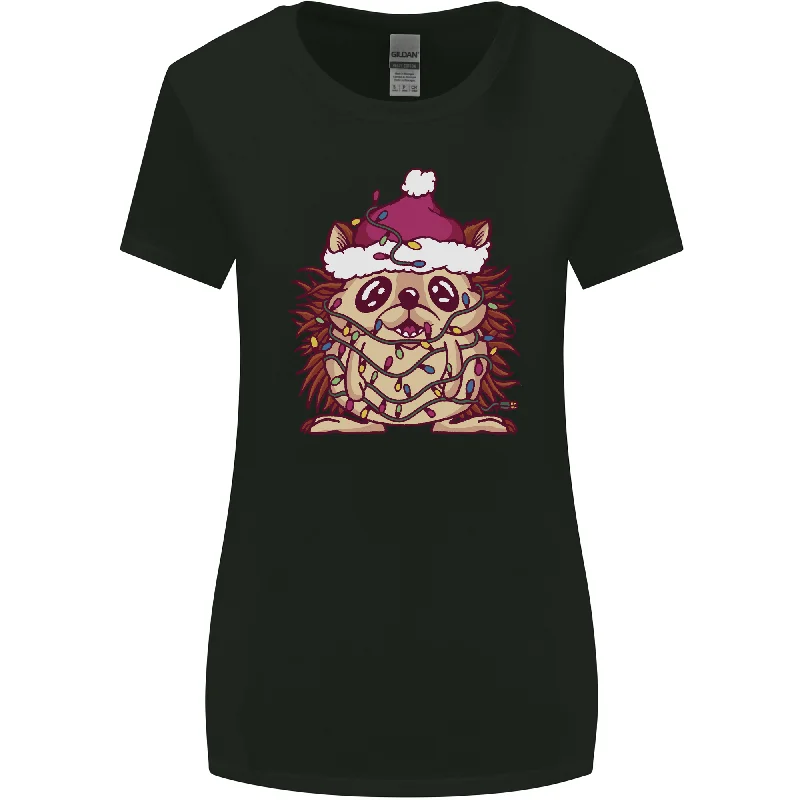 Christmas Hedgehog Wearing an Xmas Hat Womens Wider Cut T-Shirt